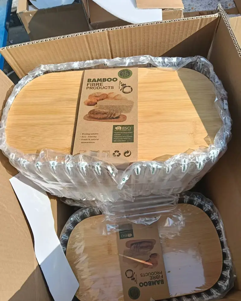 Bamboo boards in a carton, protected with bubble wrap