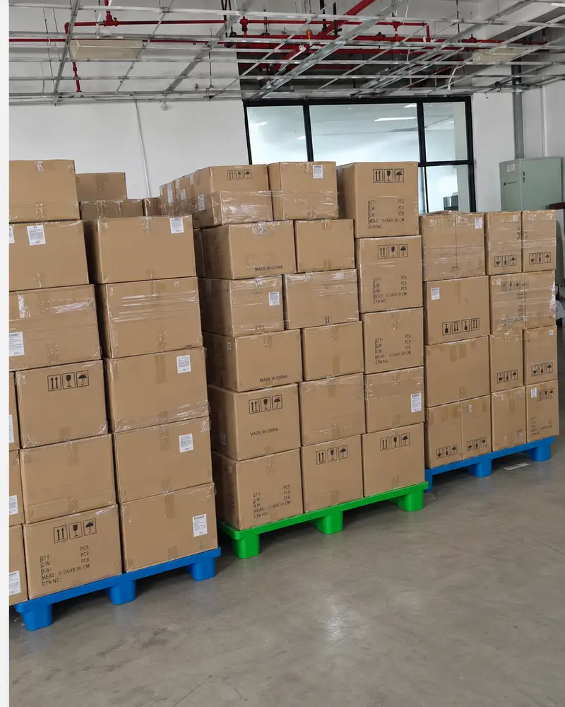 Our Ningbo warehouse, with cartons stacked on pallets